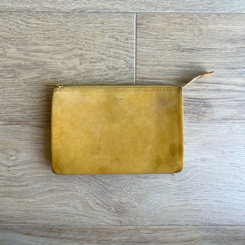 Celine Trio Small Mini Suede Clutch Makeup Bag Yellow